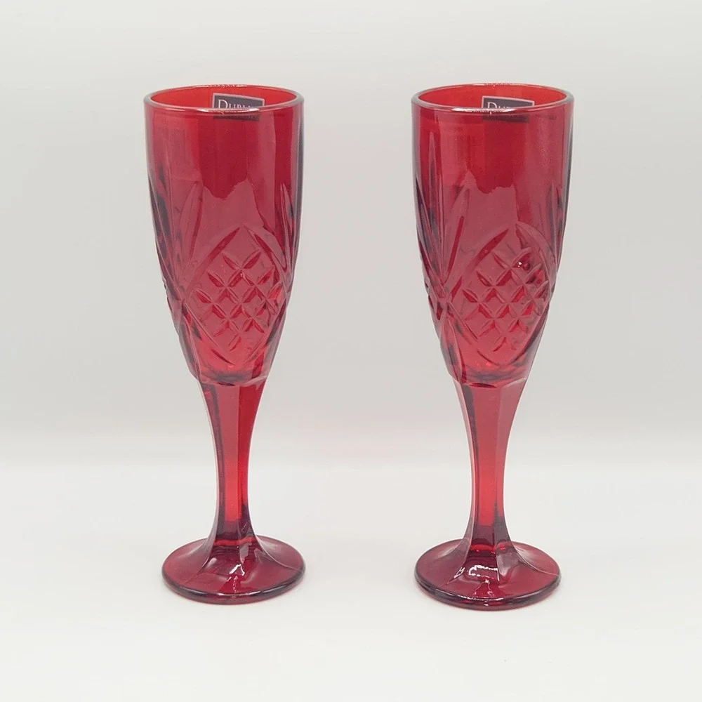 Dublin Set of 2 Ruby Red Crystal Flute 6oz For Champagne Prosecco Sparkling Wine